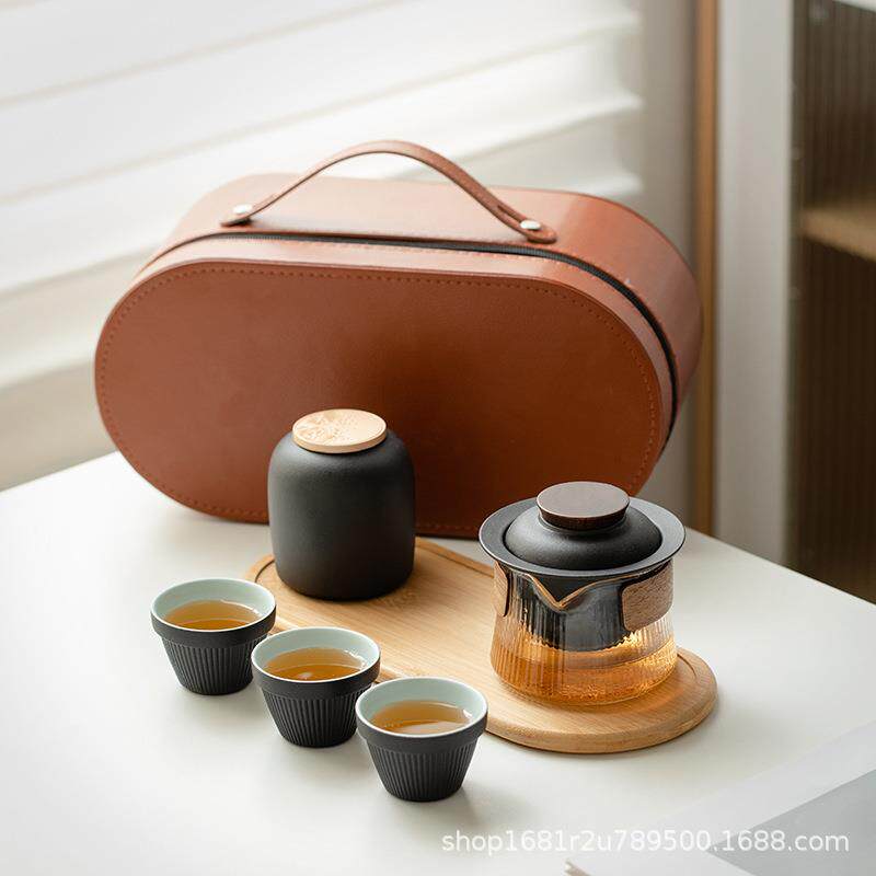 户外旅行茶具套装一壶三杯茶壶茶杯轻奢便携式包泡茶功夫小套茶海