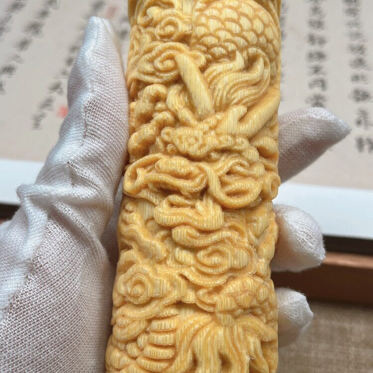 实心竹玉竹竹雕祥龙高密度玉竹龙柱文玩立体雕刻手把件摆件