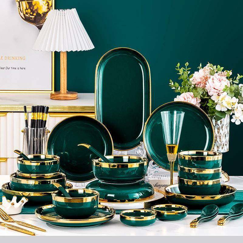 碗碟餐具套装轻奢家用景德镇陶瓷餐具碗筷欧式祖母绿盘子北欧金边,鲜花速递/花卉仿真/绿植园艺,割草机/草坪机,淘宝优惠券,粉丝福利购,淘宝优惠卷