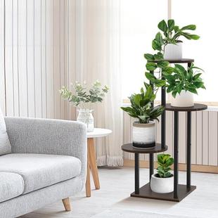 4层木质高大植物支架室内金属植物架圆形花盆架展示架