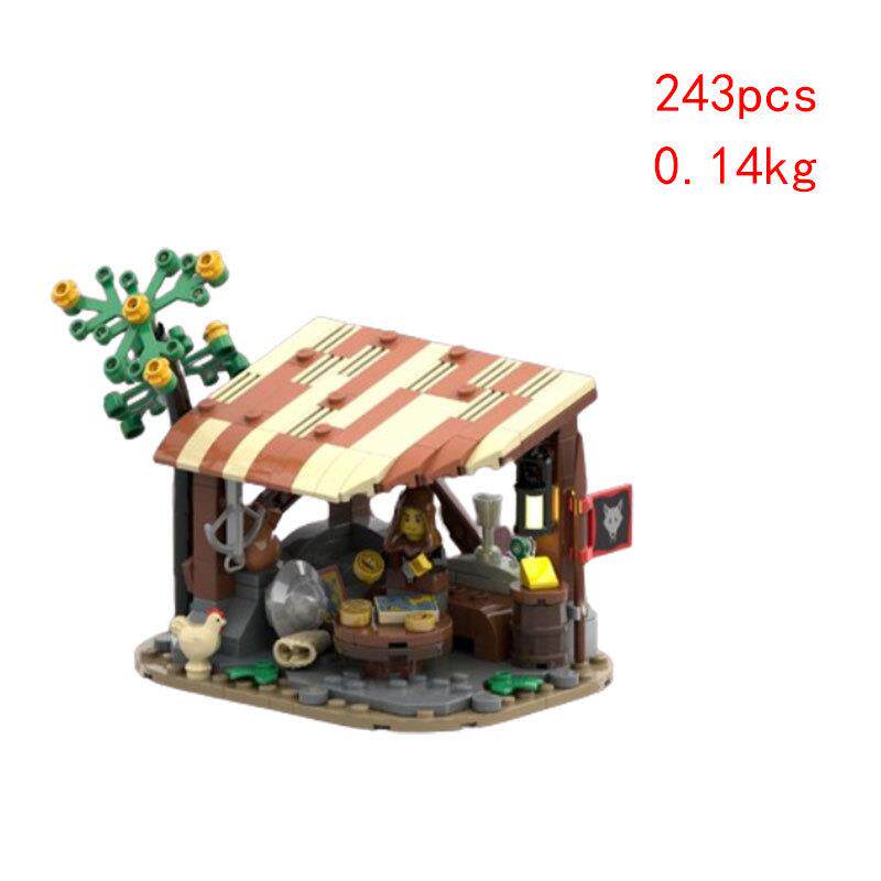 现货外销小颗粒拼装积木MOC-172264中世纪户外小屋建筑模型玩具