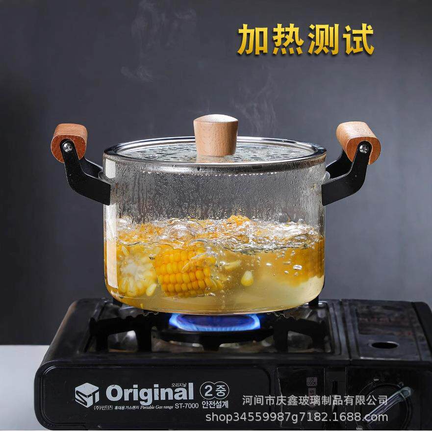 耐高温透明玻璃锅具高硼硅汤碗奶锅加厚炖汤煲可电陶炉加热双把锅