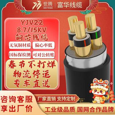 YJV228.7/15KV3*35/50/70/95/120/150/185/240/300高压电力电缆