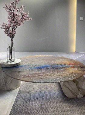 Baxter设计师Verr茶几圆形玻璃彩色意式大理石小户型极简约水波纹