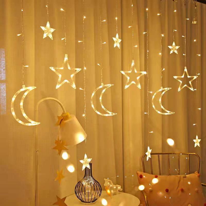 Led太阳能户外亮化灯串星星月亮窗帘灯露营庭院装饰灯星月圣诞灯,纺织面料/辅料/配套,纺织机械配件,淘宝优惠券,粉丝福利购,淘宝优惠卷