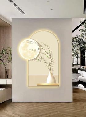 现代简约入户玄关装饰画月上柳梢发光画走廊过道尽头挂画高档灯画