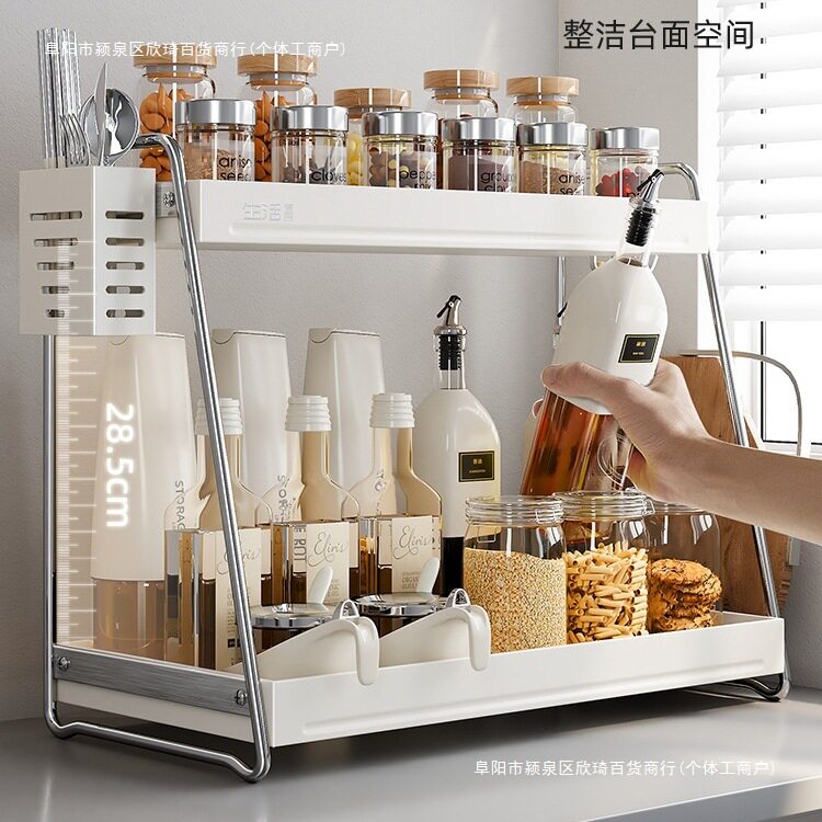 家用多功能收纳架双层不锈钢厨房调料架台面调味品置物架包邮