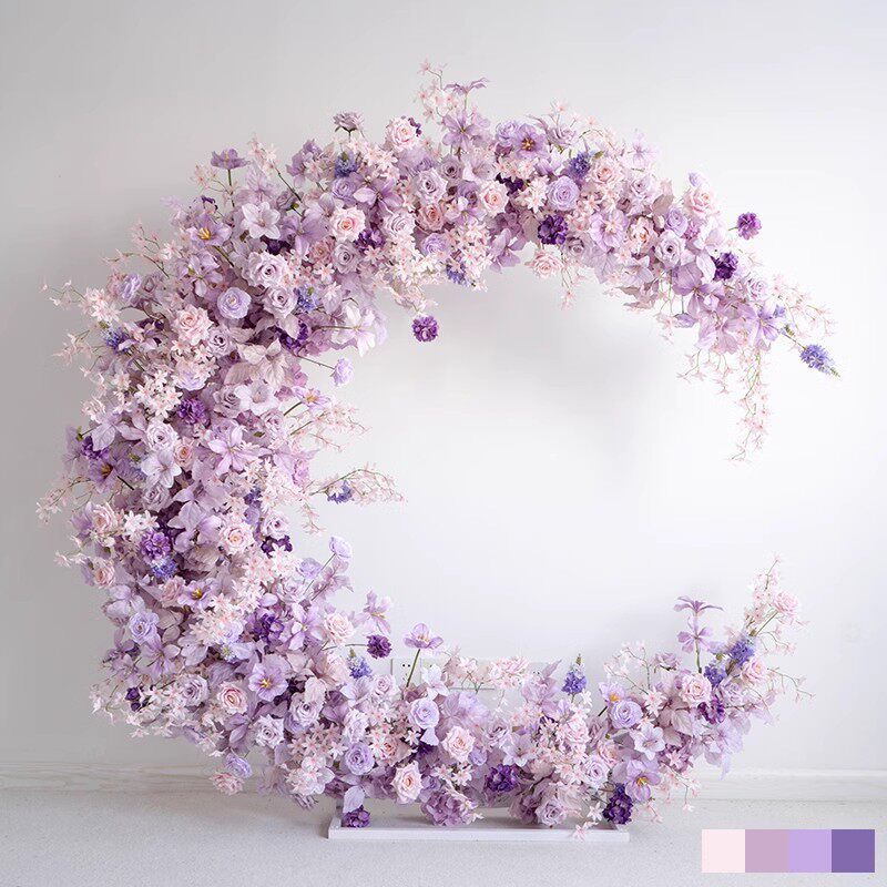 紫色月亮拱门装饰花艺婚礼求婚背景活动仪式摄影道具仿真花假花