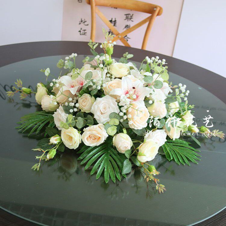 大圆餐桌花中间摆花轻奢花圆桌台花花酒店饭店桌面装饰转盘花