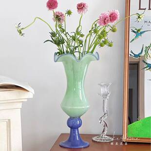 法式简约复古高脚长颈铃兰风灯玻璃花瓶高级感水培插花瓶家居摆件