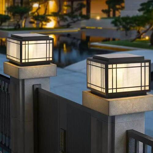 太阳能灯柱头灯围墙大门庭院户外防水感应不锈钢新款仿古中式