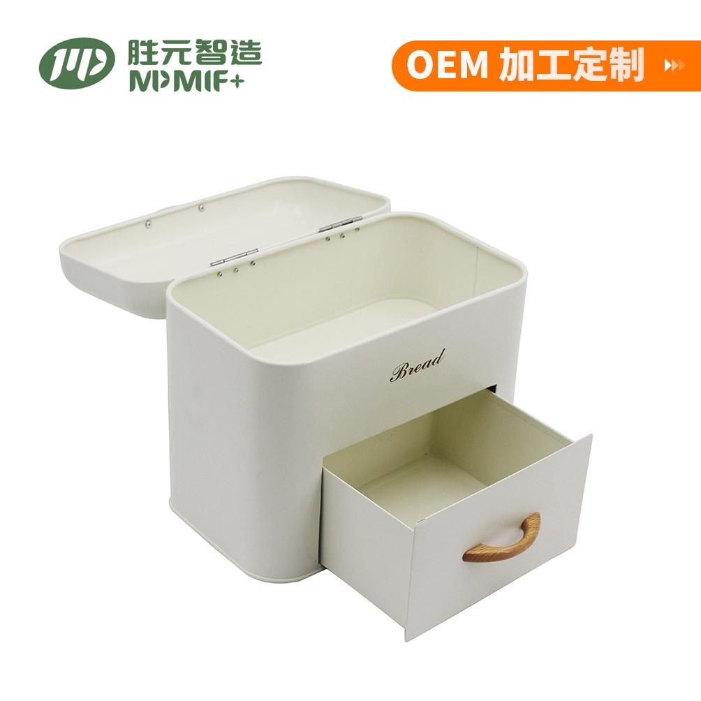 镀锌铁面包储存箱家用厨房双层面包箱金属翻盖带抽屉收纳储物盒
