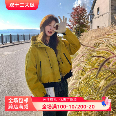 白鸭绒短款工装冲锋衣外套女2025冬季新款小个子户外派克羽绒服潮