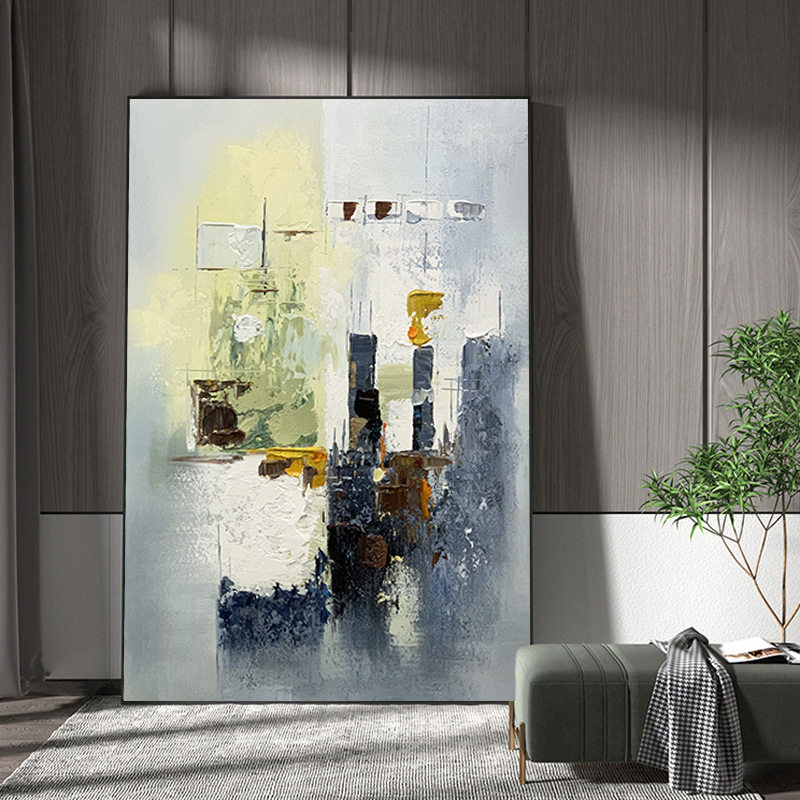 纯手绘抽象油画现代简约客厅玄关装饰画手工大幅落地厚肌理挂画