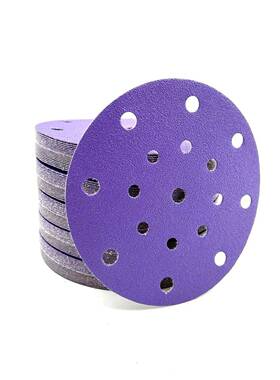 PC736寸汽车干磨砂纸6寸17孔陶瓷紫砂植绒紫色圆盘砂纸150mm