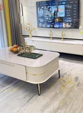 Ehd极简储物岩板白色小户型轻奢奶油风简约现代电视柜茶几组合地