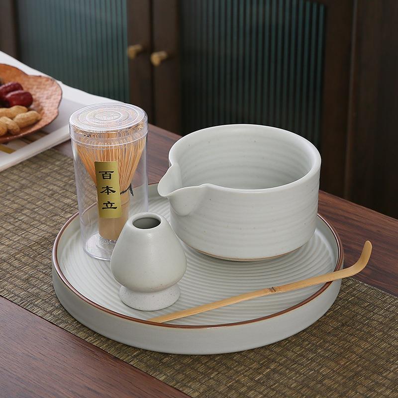 日式茶筅竹抹茶刷子工具茶碗带导流嘴茶具套装陶瓷盘茶道配件器具