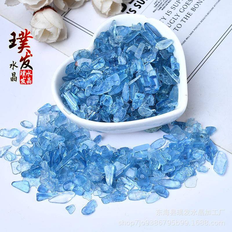 海蓝宝碎石天然魔鬼蓝海蓝宝碎石鱼缸铺垫家居装饰热销