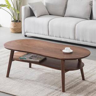 北美黑胡桃木实木双层茶几樱桃木小户型日简约椭圆花生形茶几