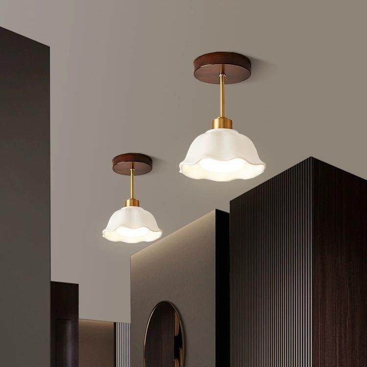 陶瓷设计师网红装饰玄关小吊灯新中式胡桃实木阳台灯走廊过道吊灯