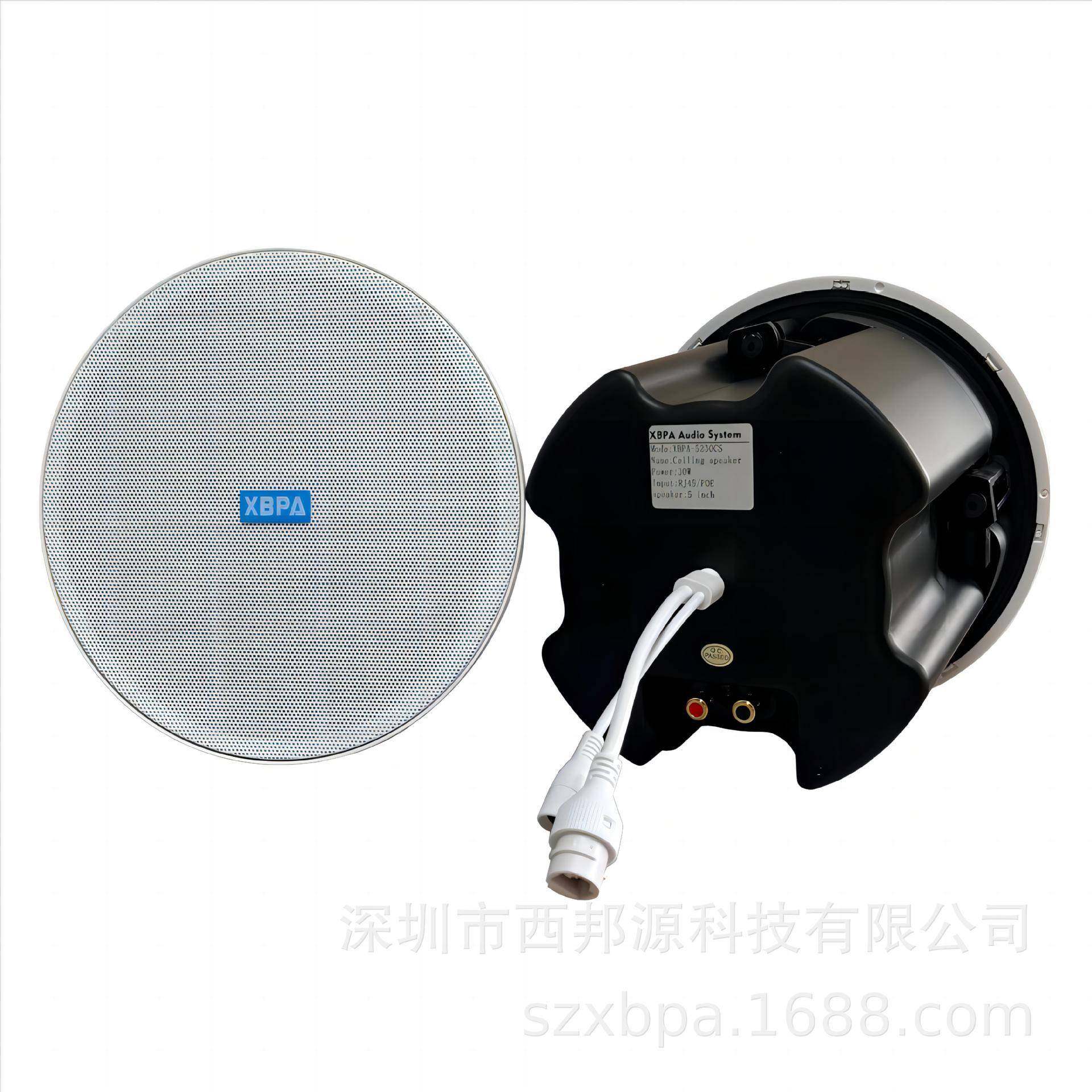 银行商场学校会议办公嵌入式吊装窄边IP网络吸顶音箱30瓦60W