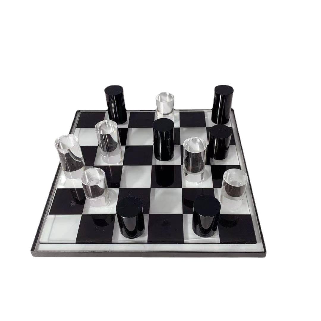 现代水晶玻璃黑白棋子格子棋盘摆件家居客厅玄关电视柜样板间摆饰