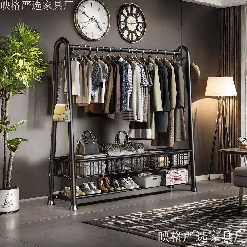加粗卧室衣帽架简易架特厚衣架落地立式室内挂衣架带轮晾衣架耐用