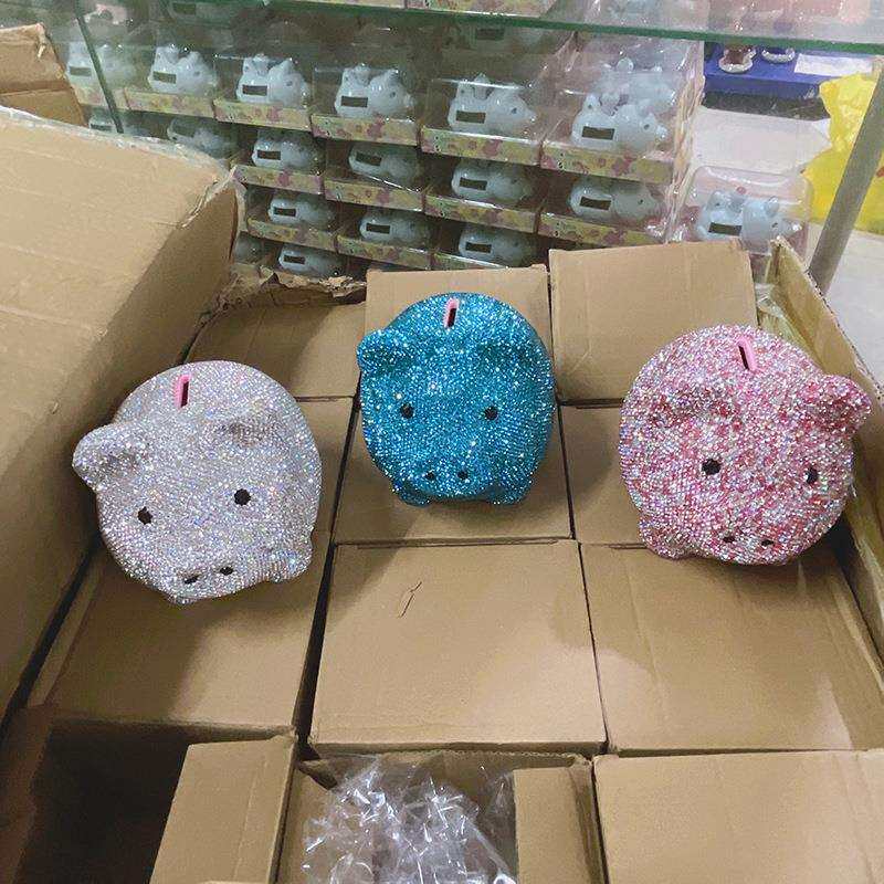 创意小猪镶钻存钱罐卡通小猪镶钻存钱罐塑料儿童玩具地摊热卖