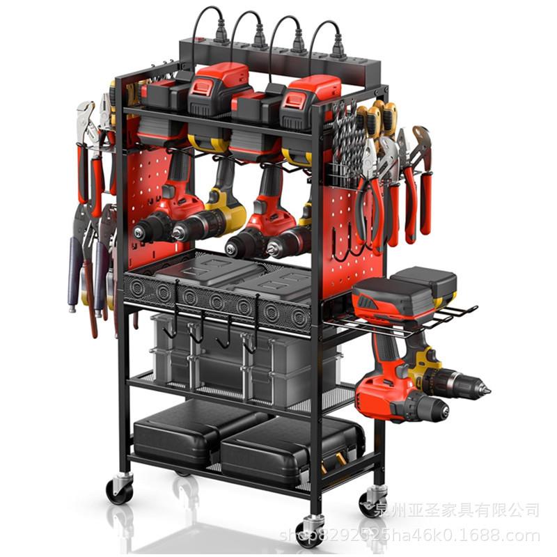升级电动工具收纳车用于收纳存储铁制坚固车库可移动工具车