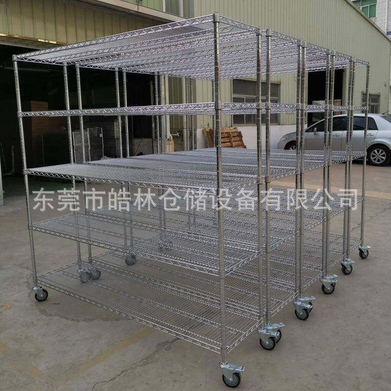 仓库镀铬线网推车金属不锈钢多层工厂移动手推车家用厨房置物架