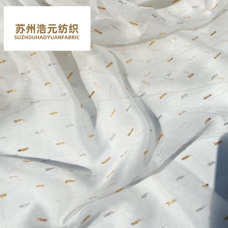 行选金丝雪纺面料金线银线提花剪花女装布料刺绣金线嵌条圆点