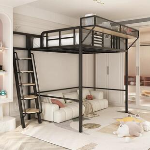 铁艺高架床单上层上床下空省空间家用二楼悬空床阁楼床上铺高低床