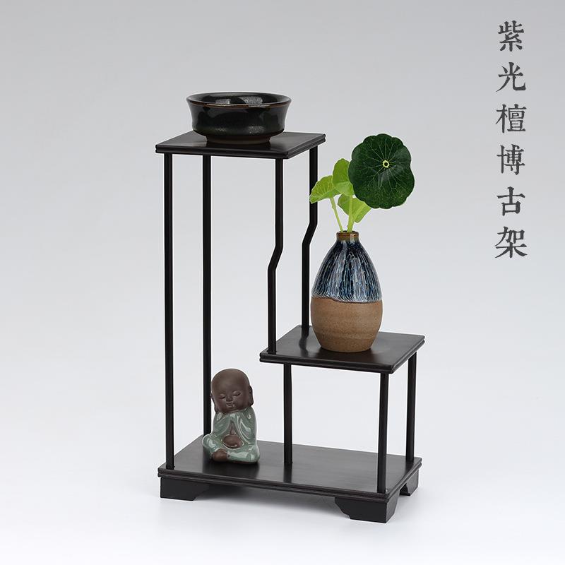 黑檀多宝格古玩架小型博古架紫光檀高低茶壶架饰品摆架奇石底座