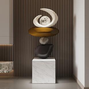 左顾创意重叠石头雕塑售楼处摆件酒店大堂落地艺术楼梯口装饰品