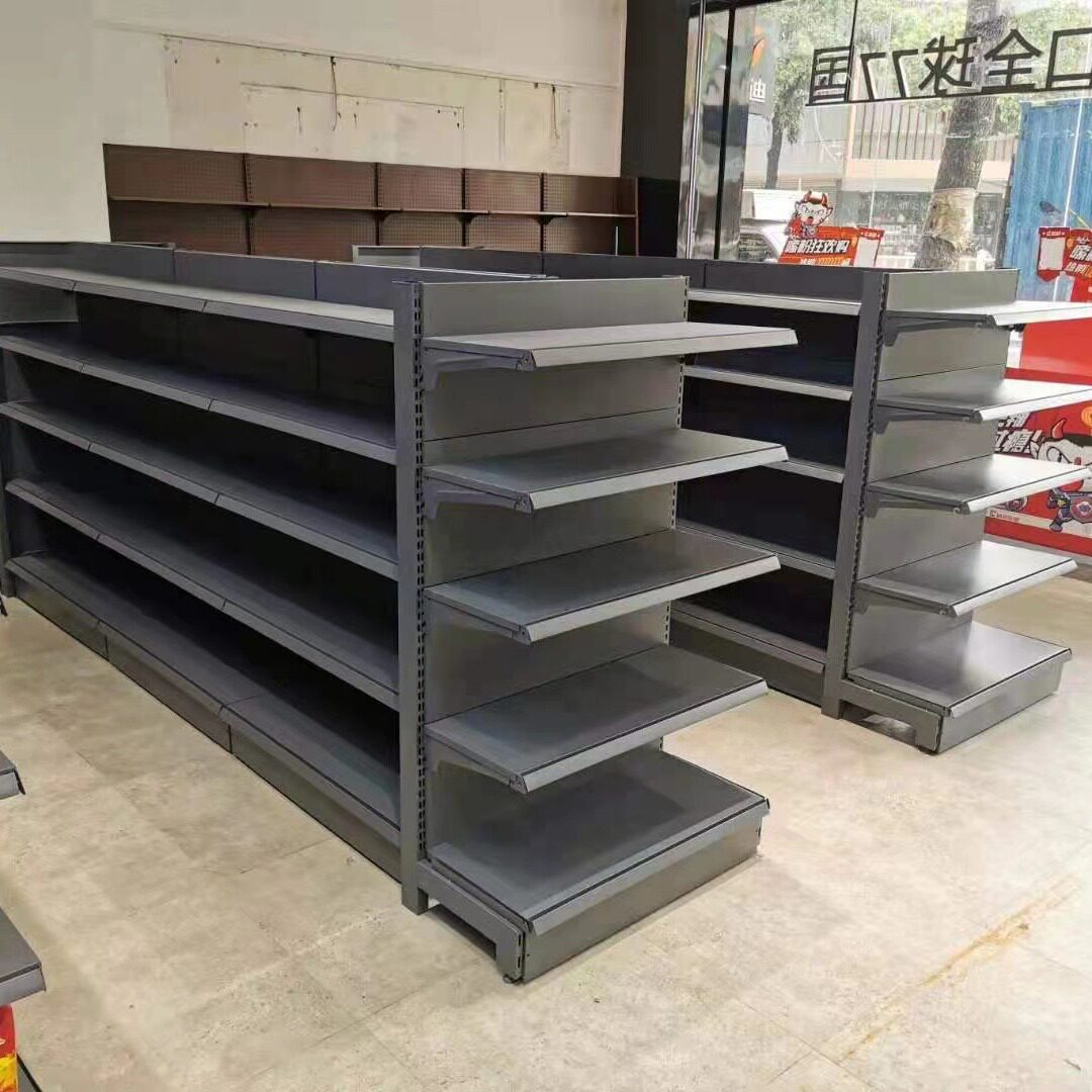 超市货架单双面卖场便利店洞洞板挂件饰品百货连锁灰白色加厚货架