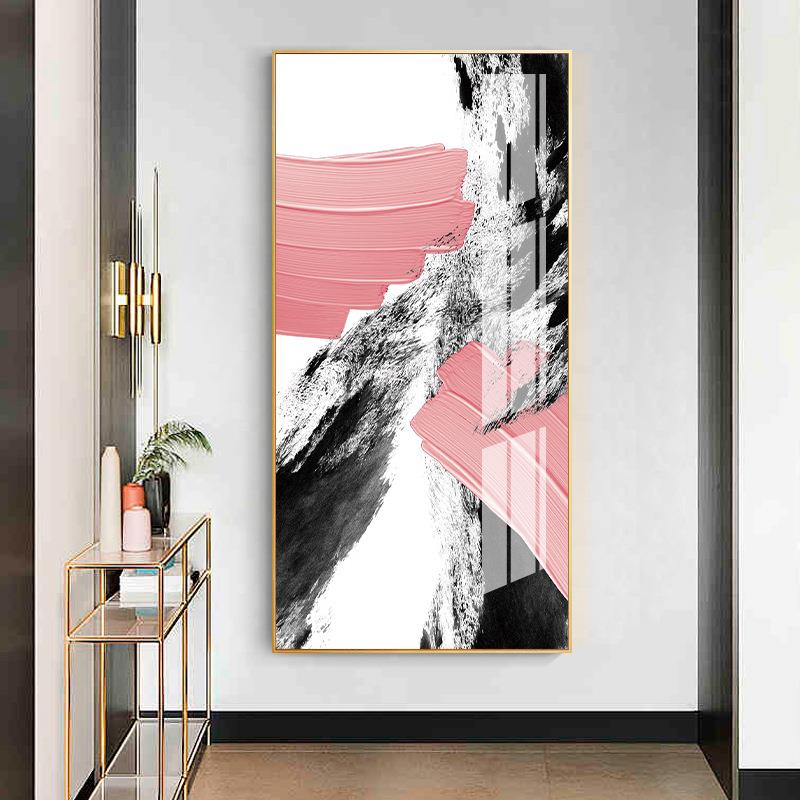 入户玄关装饰画现代简约轻奢抽象过道客厅挂画竖版北欧风晶瓷壁画