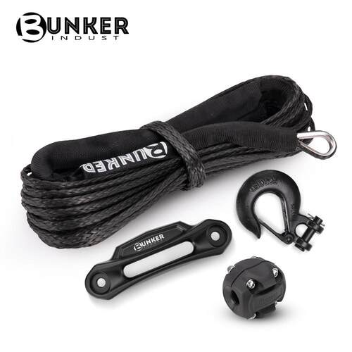 BUNKERINDUST8200磅汽车越野车拖车绳牵引绳15米黑色绞盘绳套装