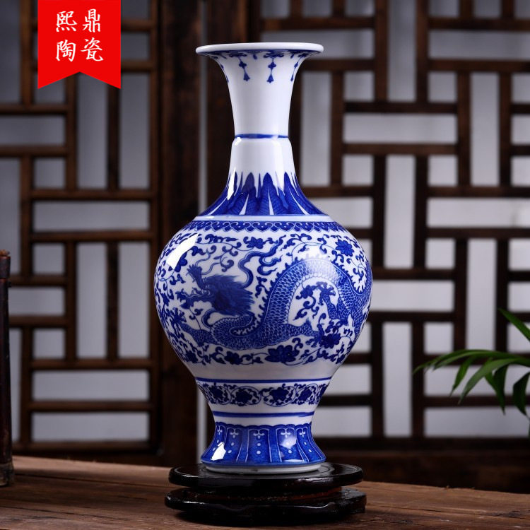 陶瓷花瓶摆件批发釉下彩青花缠枝莲龙纹花瓶花插工艺品家居装饰品