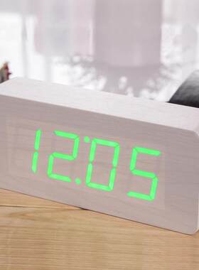 圆角的桌面家居台式声控木头钟电子彩色数字显示闹钟闹钟直销