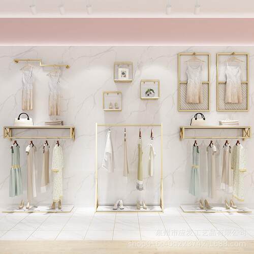 服装店轻奢服装架金色墙上展示架壁挂组合服装陈列架衣服侧挂架