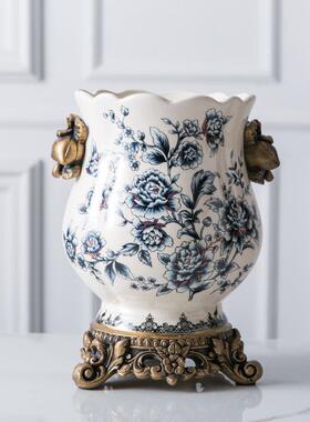 古D002复高端陶瓷花瓶欧式青瓷轻奢客高级新中花式花盆插厅花美式