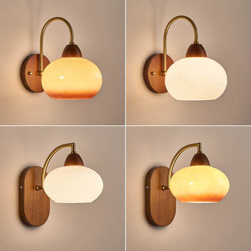 北欧古胡桃色实木壁灯卧室楼床头复灯木艺代简约现梯客203厅背景