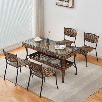 腾家用小藤椅子靠背客厅阳台家用休闲编藤织椅75435矮椅凳子餐椅