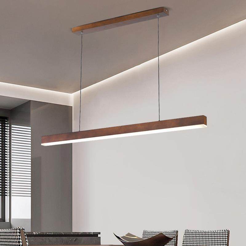 木艺线条吊灯胡桃茶餐桌灯实木室极简一字长条805餐厅吊灯广餐东,家装灯饰光源,智能吊灯,淘宝优惠券,粉丝福利购,淘宝优惠卷