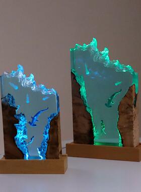 海洋系列美人鱼锤头鲨桌面办公室艺术木摆件海15号22号水母实龟礼