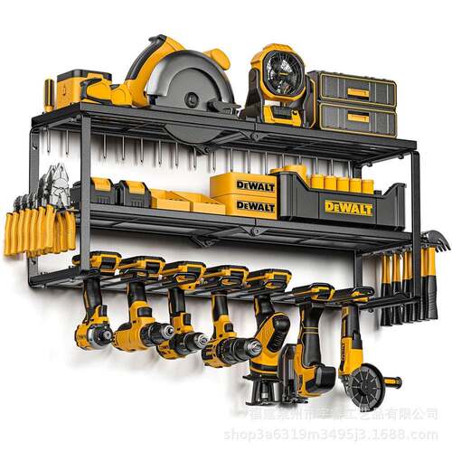 YR电动工具收纳架6钻头车库工具收纳架壁挂式金属工具架可折叠收