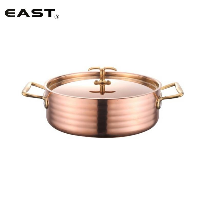EAST东方厨具三层铜精钻商用锅矮身西餐牛排酱汁锅镀金双耳料理锅