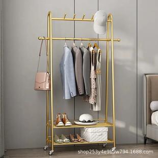 轻奢衣帽架落地客厅双层挂衣架卧室衣服收纳架子家用移动晾晒衣架