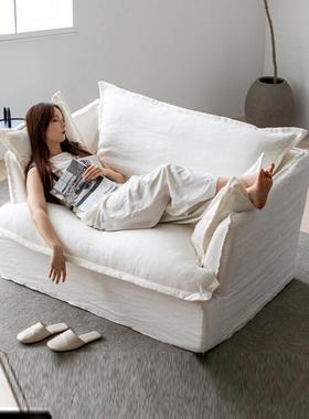 奶油风白色亚麻沙发全拆洗客厅大座深单人沙发北欧布艺休闲沙发