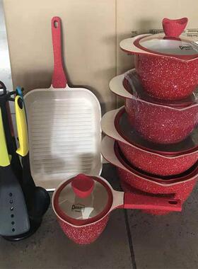 厨房家用dessini玫瑰款18pcs锅具套装rose不粘锅锅具套装